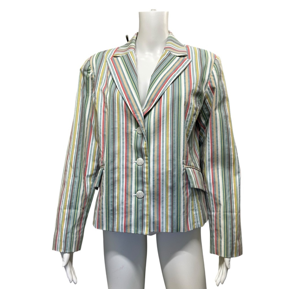 FDJ French Dressing Multicolor Stripe Button Front Blazer Jacket Size 12